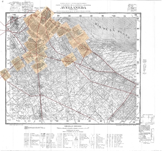 Fig. 11. Montaje de  las láminas Filcar sobre el plano base del IGM, sección Avellaneda.