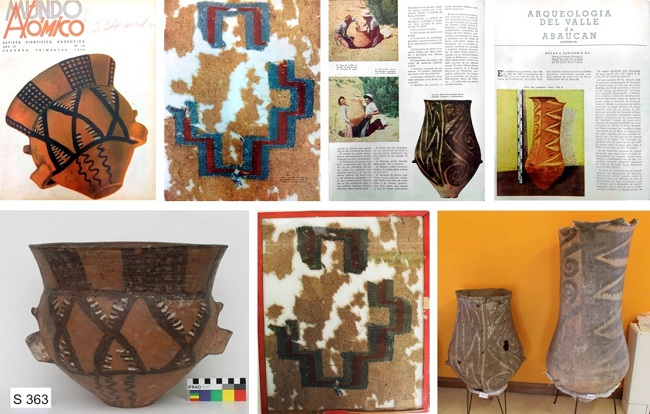 Arriba: Piezas cerámicas y
textiles provenientes de Medanitos publicadas por Dreidemie (1951, 1953)