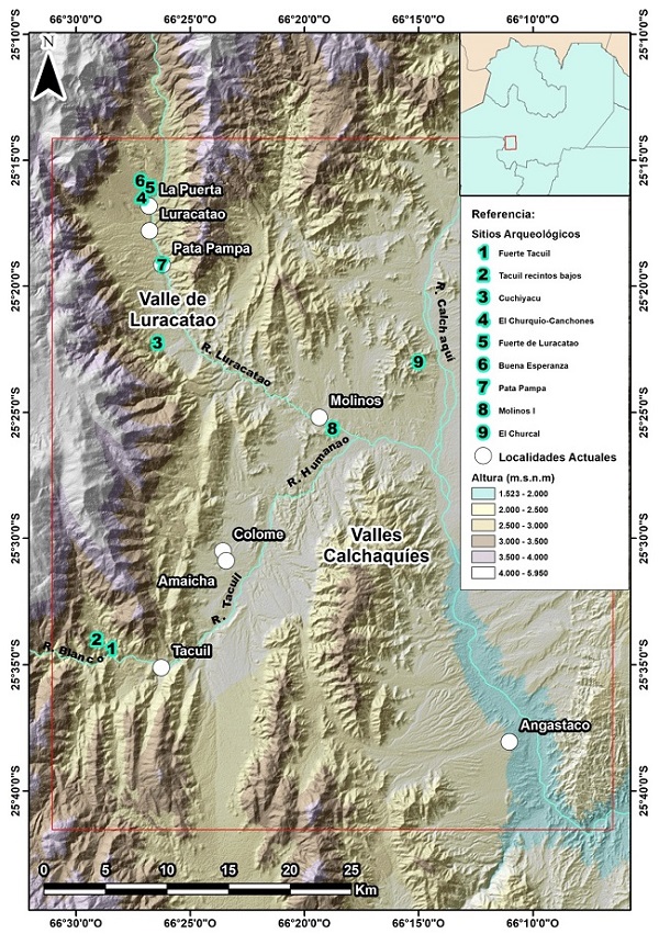  Mapa general del área, con localidades actuales y sitios
mencionados en el artículo. Realizado por Luis Coll