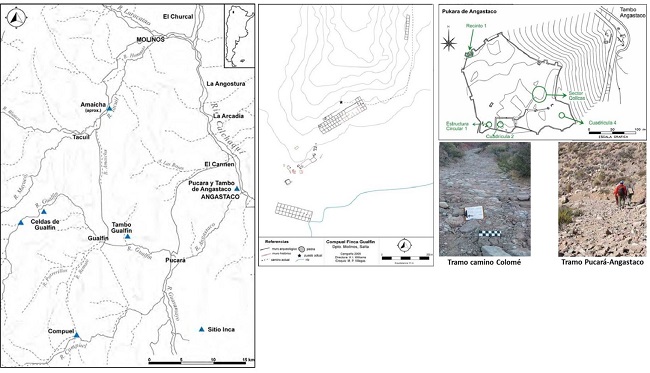  Mapa con ubicación de sitios incas en la zona de
    estudio. Plano e imágenes del pucara y tambo de Angastaco y Compuel (tomado
    de Williams 2015a).