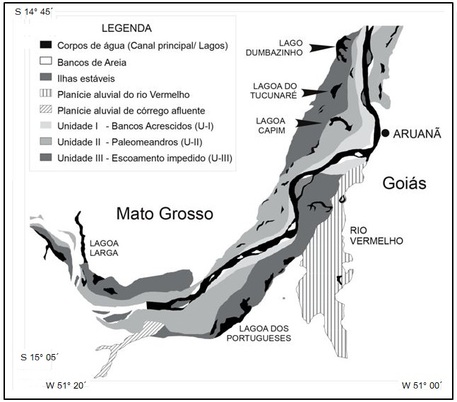 Unidades
geomorfológicas na planície aluvial do rio Araguaia.