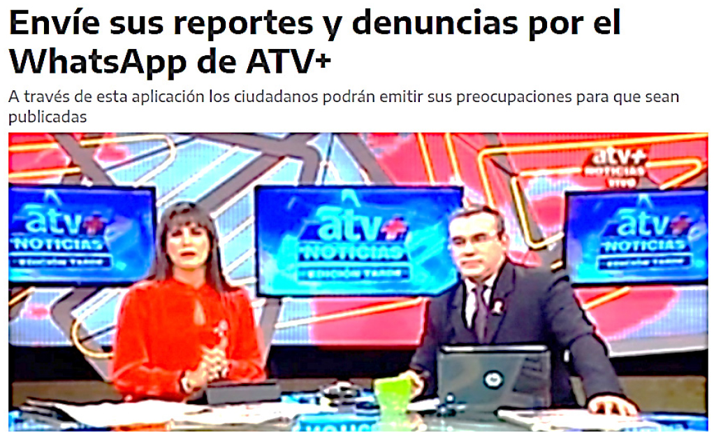 Anuncio web de ATV para recepción de reportes y denuncias