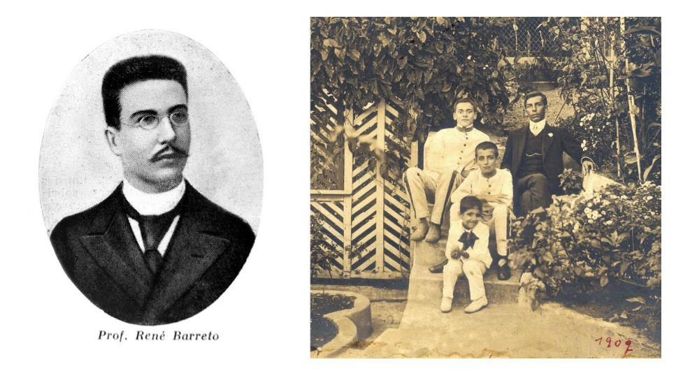 O inspetor René de Oliveira Barreto, parceiro de xadrez de Malba quando este tinha 11 anos de idade, era formado na
Escola Modelo Caetano de Campos-SP e autor de livros sobre o uso de materiais
concretos em aulas de aritmética e geometria, método chamado “intuitivo” (1912,
1915). Na outra foto, Julio ao centro, com 14 anos,
com uniforme do colégio, tendo atrás dele (de roupa escura) seu irmão João
Batista e à sua frente seu irmãozinho José Carlos (em 1909), seu futuro
parceiro no jogo copacabana. 

 