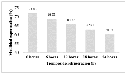 Comparación de medios Duncan entre tiempos (h) de
refrigeración en la motilidad espermática
