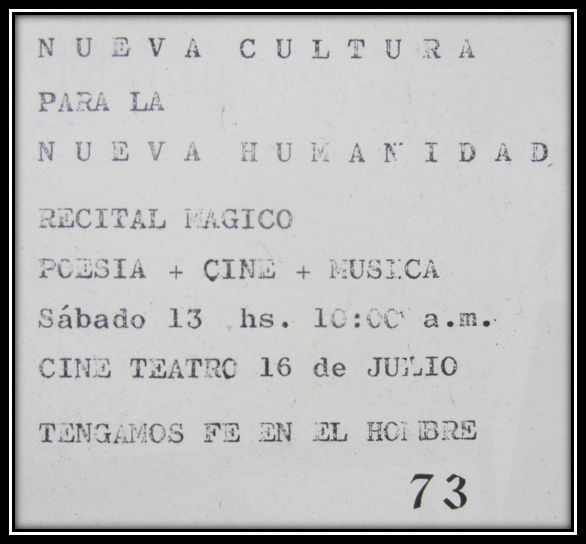 (Imagen 1. Convocatoria para los Recitales Mágicos
en La Paz, 1973)