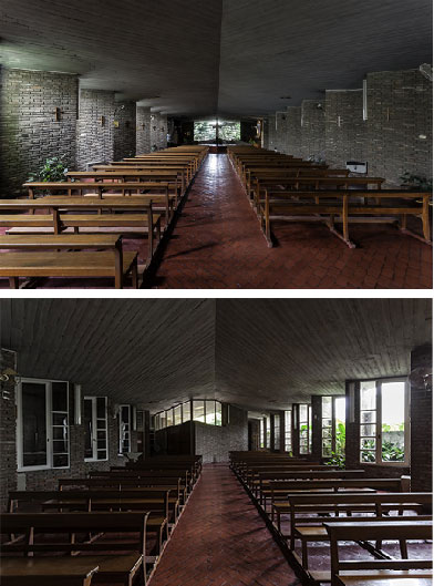 Arriba: Imagen desde la nave de la
parroquia mirando hacia el altar. Abajo: Imagen desde la nave de la parroquia
mirando hacia el ingreso. 