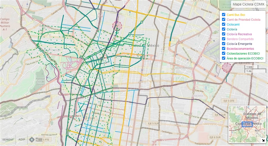  Mapa de la infraestructura y equipamiento ciclista. México – Ciudad de
México.