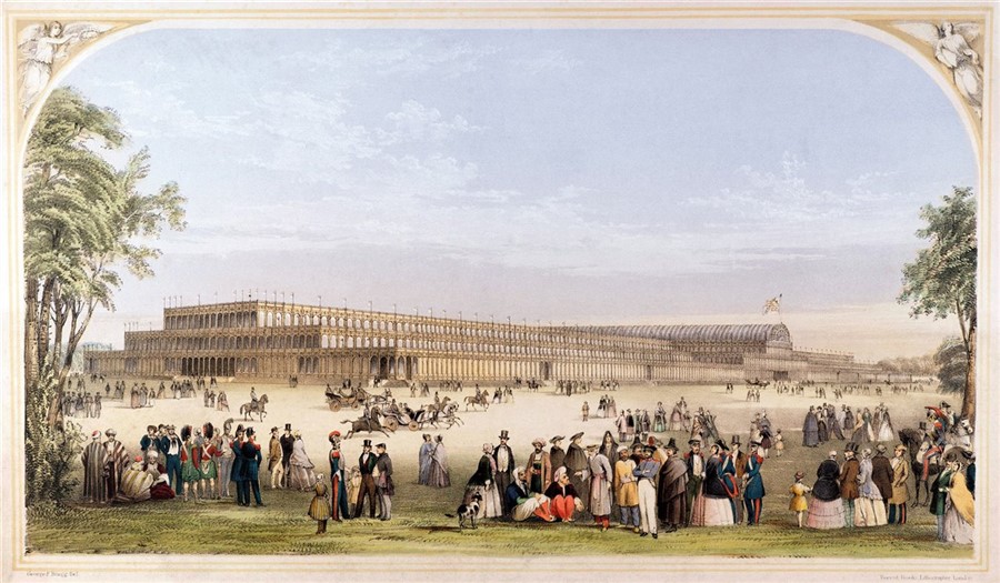 Vista del
Crystal Palace en Hyde Park. John Tallis, grabado en placa de acero, 1851.