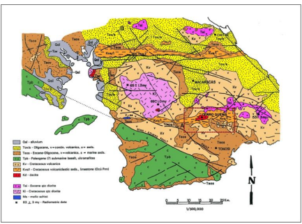 Mapa geológico de la Península de Azuero modificado de DGRM (1976)