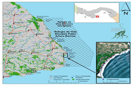 Mapa del área de estudio de playa Lagarto dentro del Refugio de
Vida Silvestre Pablo A. Barrios 