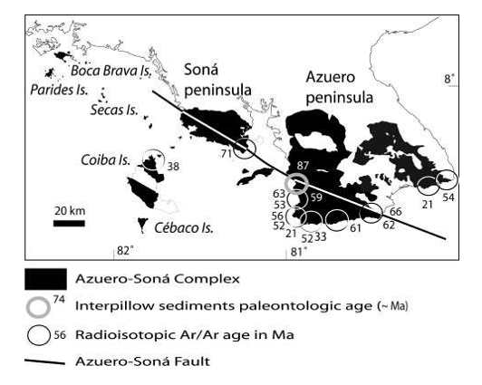 Edades paleontológicas y
Radioisotópicas de Azuero según Hoernle y Kolarsky