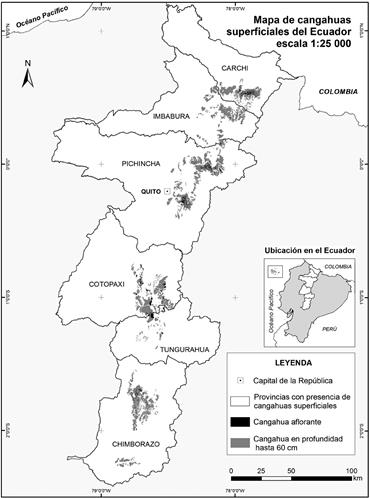 Mapa de cangahuas superficiales del
Ecuador a escala 1:25000.