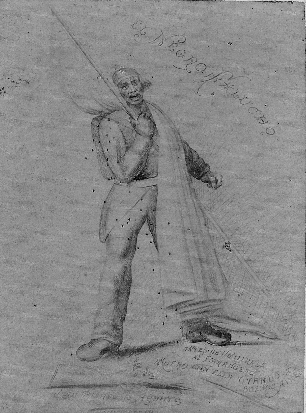 Juan Blanco de Aguirre, El negro Falucho, 1889, lápiz sobre papel, 13 x 18,9 cm, Complejo Museográfico Provincial ‘Enrique Udaondo’, Luján