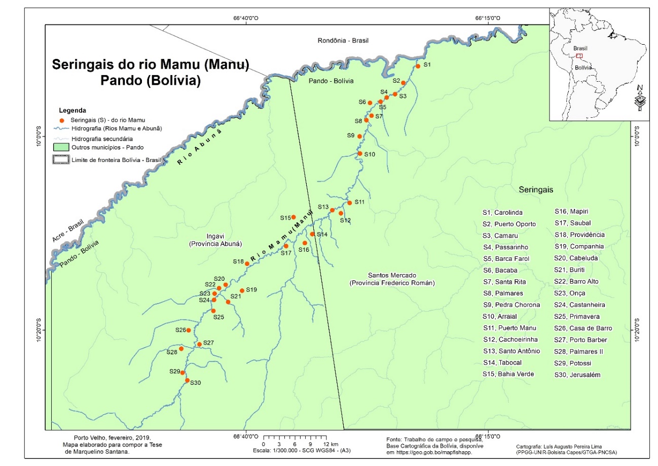 Seringais do rio Mamu/Pando/Bolívia - Fonte – Base cartográfica da Bolívia