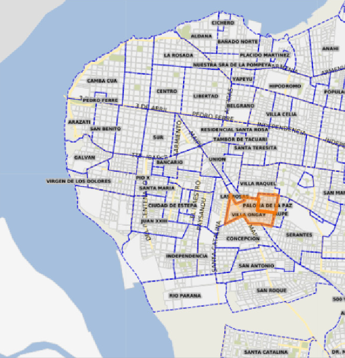 Ubicación del Área 
							de Intervención en la ciudad de Corrientes