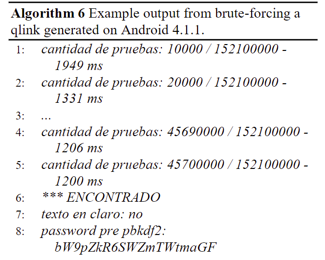 Example output from brute-forcing a qlink generated on Android 4.1.1.