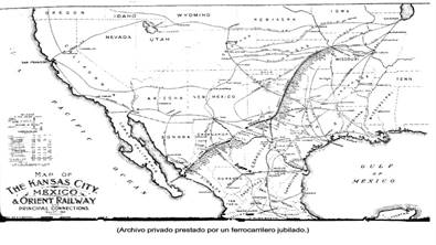 Mapa de la línea KCMO y sus principales conexiones al 1° de
diciembre de 1912.