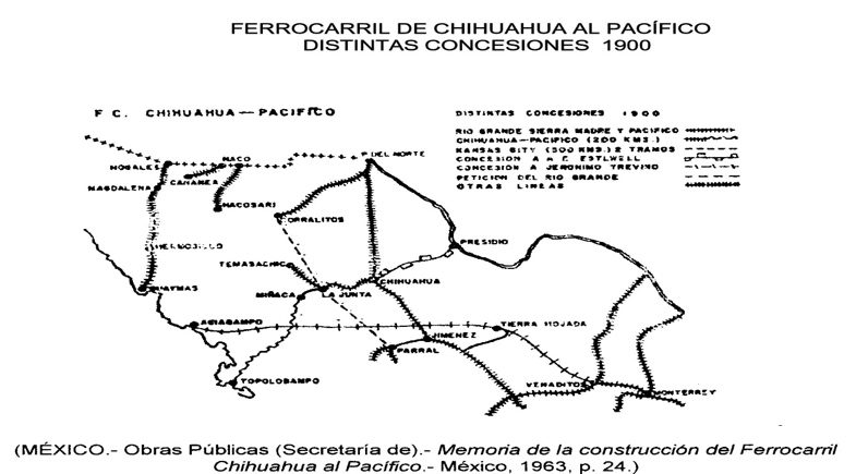 Conexiones del KCMO con otras líneas ferroviarias del Estado
de Chihuahua en 1900.