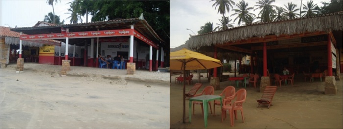 Barracas com serviços de bar e restaurante na costa de Paracuru