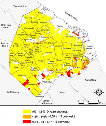 Distribución espacial de la población paraguaya censada en viviendas particulares. CABA, 2010