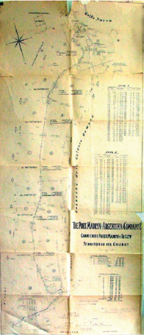 Plano de los campos entre Puerto Madryn y Trelew que serían puestos en venta
por la Port Madryn Company Ltda
