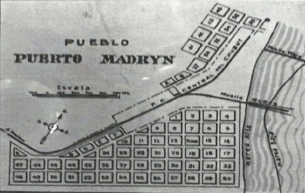 Plano de la planta urbana de
Puerto Madryn diseñada por el Ingeniero Allan Lea. 1906