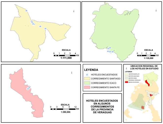 Mapa de localización de las regiones en la
provincia de Veraguas donde se ubican los establecimientos de hospedaje para personas con discapacidad.