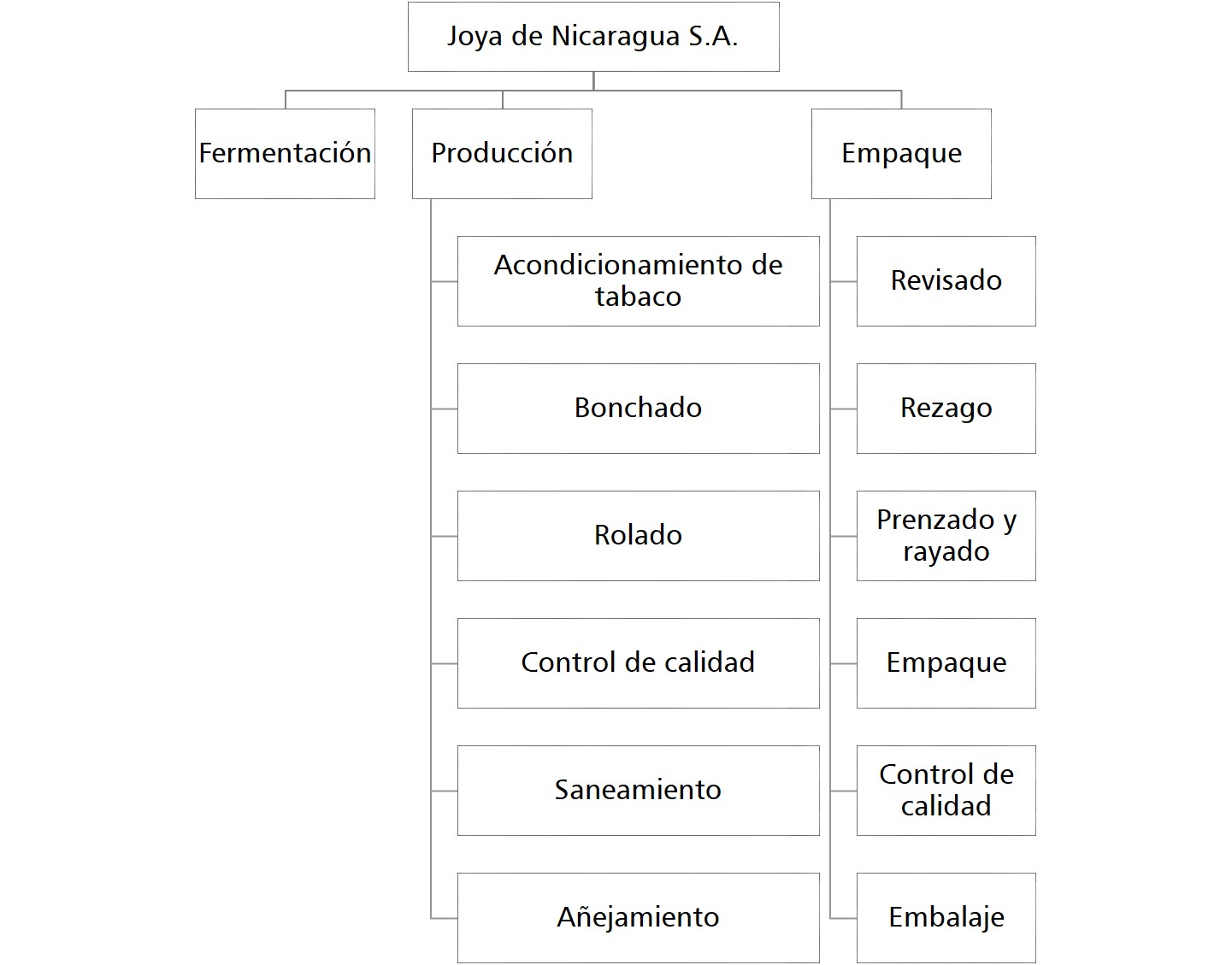 Procesos productivos de Joya de  Nicaragua, S.A
