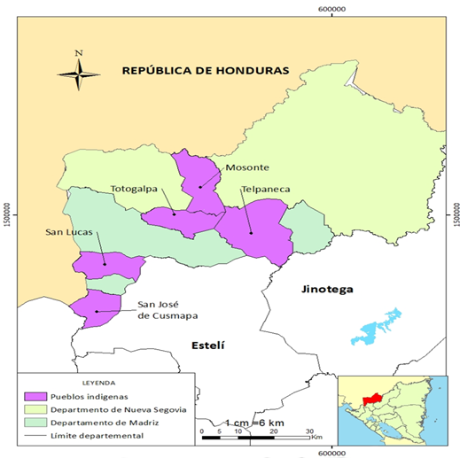 Mapa. Pueblos indígenas chorotegas en Madriz y Nueva  Segovia, sujetos de estudio