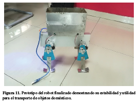 Prototipo del robot finalizado demostrando su estabilidad y utilidad para el
transporte de objetos domésticos.