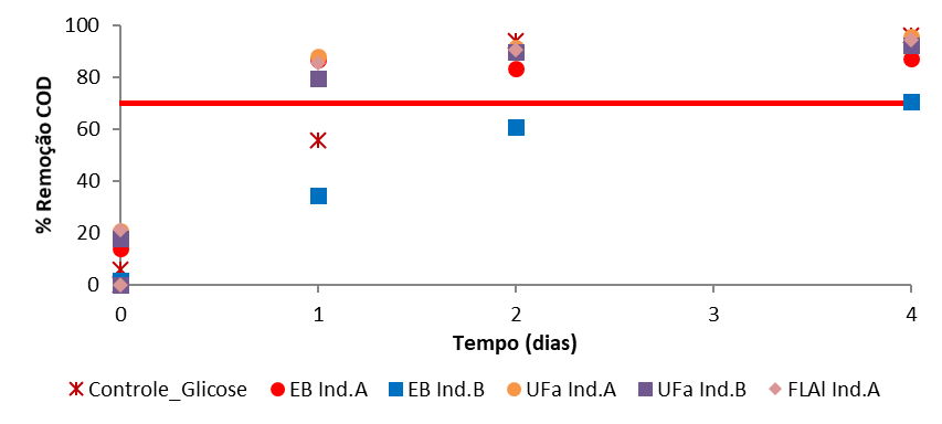 Porcentagens de redução de matéria orgânica em
teste de biodegradabilidade aeróbia com distintas amostras _ Campanha 3.