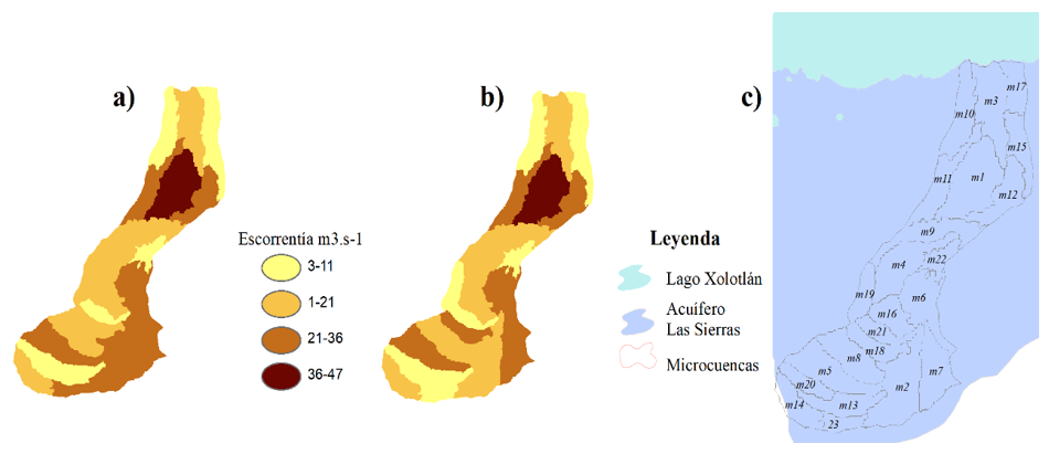 Caudales picos en m3.s-1
en la Subcuenca III de Managua (a) Mapa año 2016 (b) Mapa proyectado del
año 2025 (c) Mapa de las URH del área en estudio.