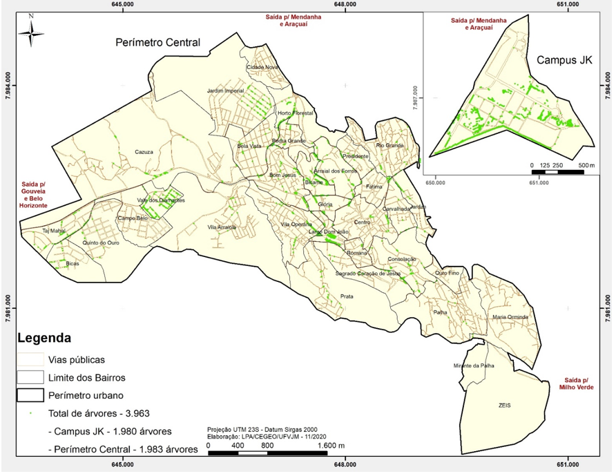 Figura 3. Mapeamento de árvores em vias públicas no Distrito Sede de Diamantina em
2014.