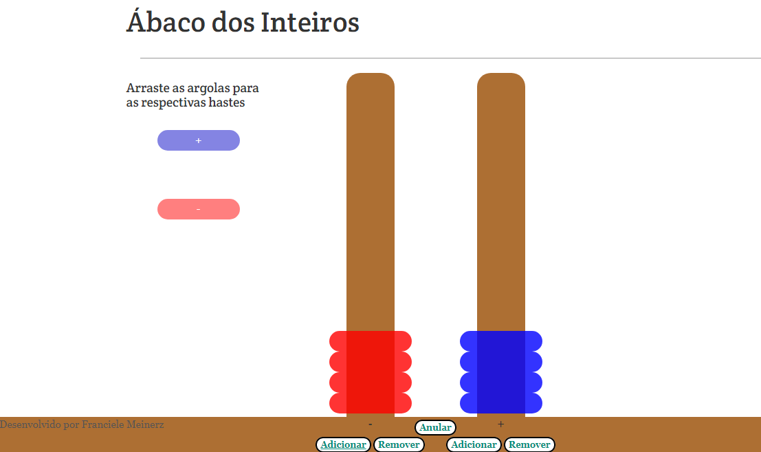 Foto da tela do Objeto Digital de
Aprendizagem Ábaco Virtual dos Números
Inteiros
