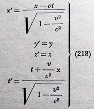  Equação referente ao sistema de
transformações de Lorentz