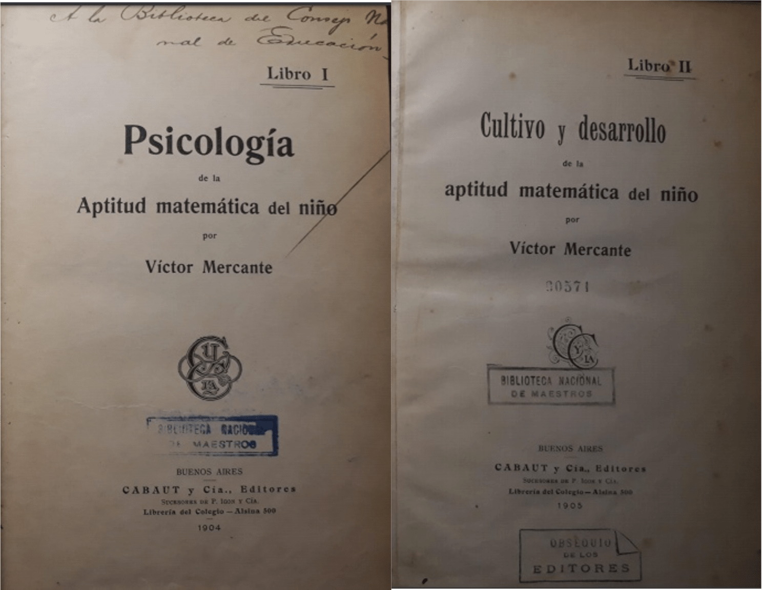 Folha de rosto dos dois livros escritos por Victor Mercante