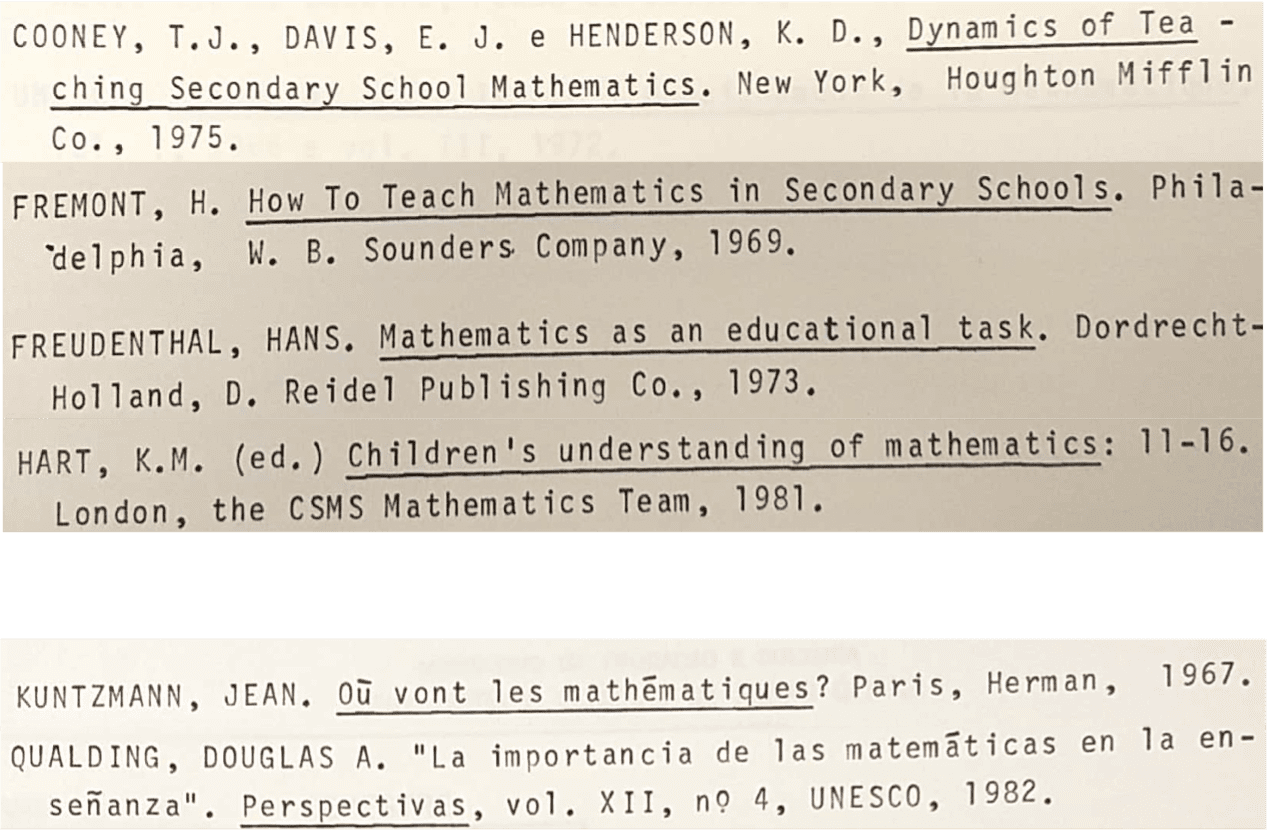 Bibliografia
referente ao Ensino da Matemática (1984 – 1985).