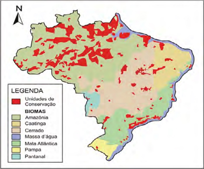 Mapa síntese das Unidades de Conservação do Brasil em Junho de 2017, como
ilhas distribuídas no território.
