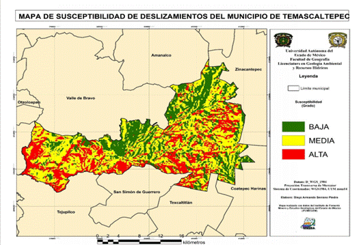 Figura
2. Susceptibilidad a deslizamientos del Municipio de Temascaltepec.