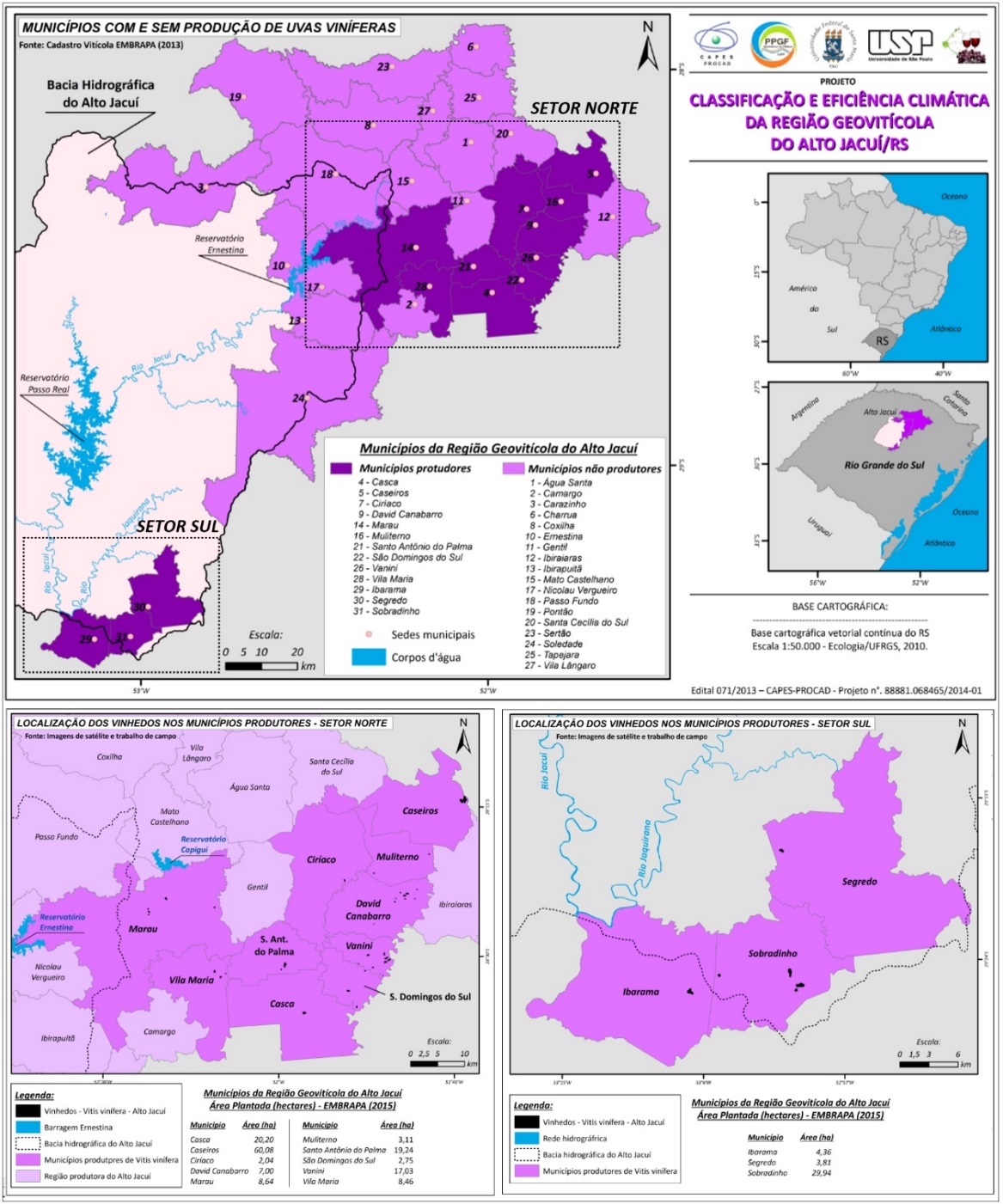 Localização dos vinhedos nos municípios produtores de Vitis vinifera na Região
Geovitícola do Alto Jacuí/RS