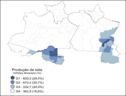 Microrregião Geográfica, na Região Norte: distribuição
da quantidade produzida de leite, em 2017.