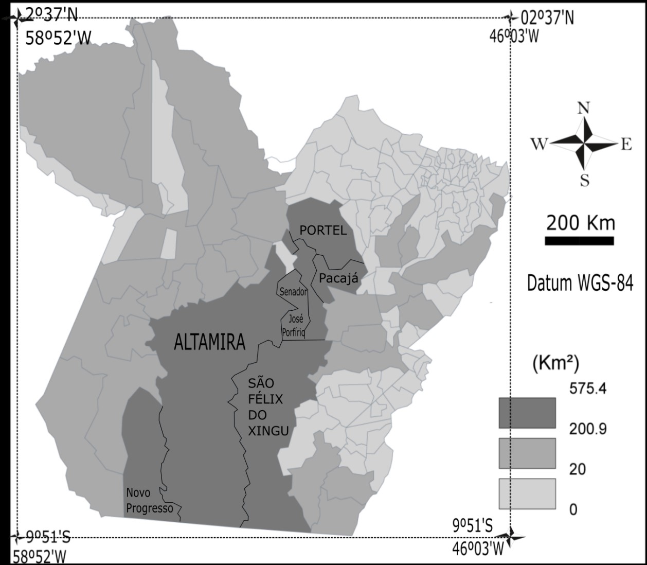 Mapa da área desmatada entre 2018 e 2019 no Estado
do Pará