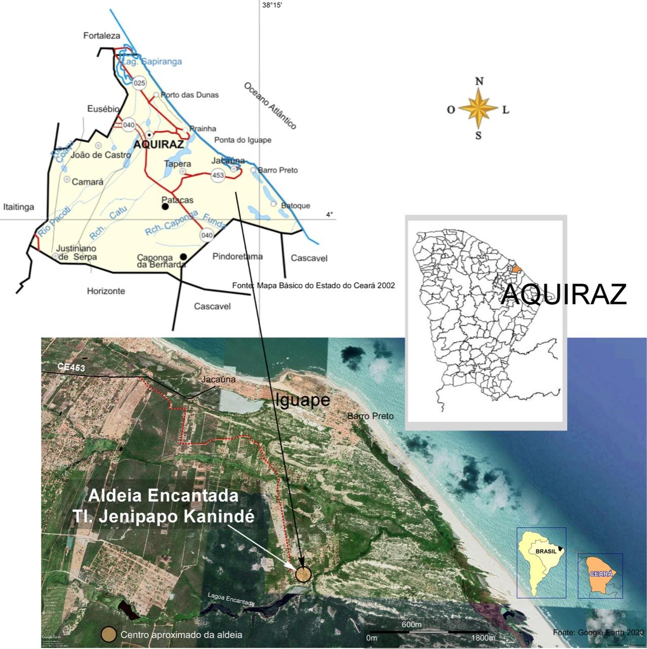 Localização
regional da área de estudo na qual está inserida a TI Lagoa da Encantada, no Município
de Aquiraz