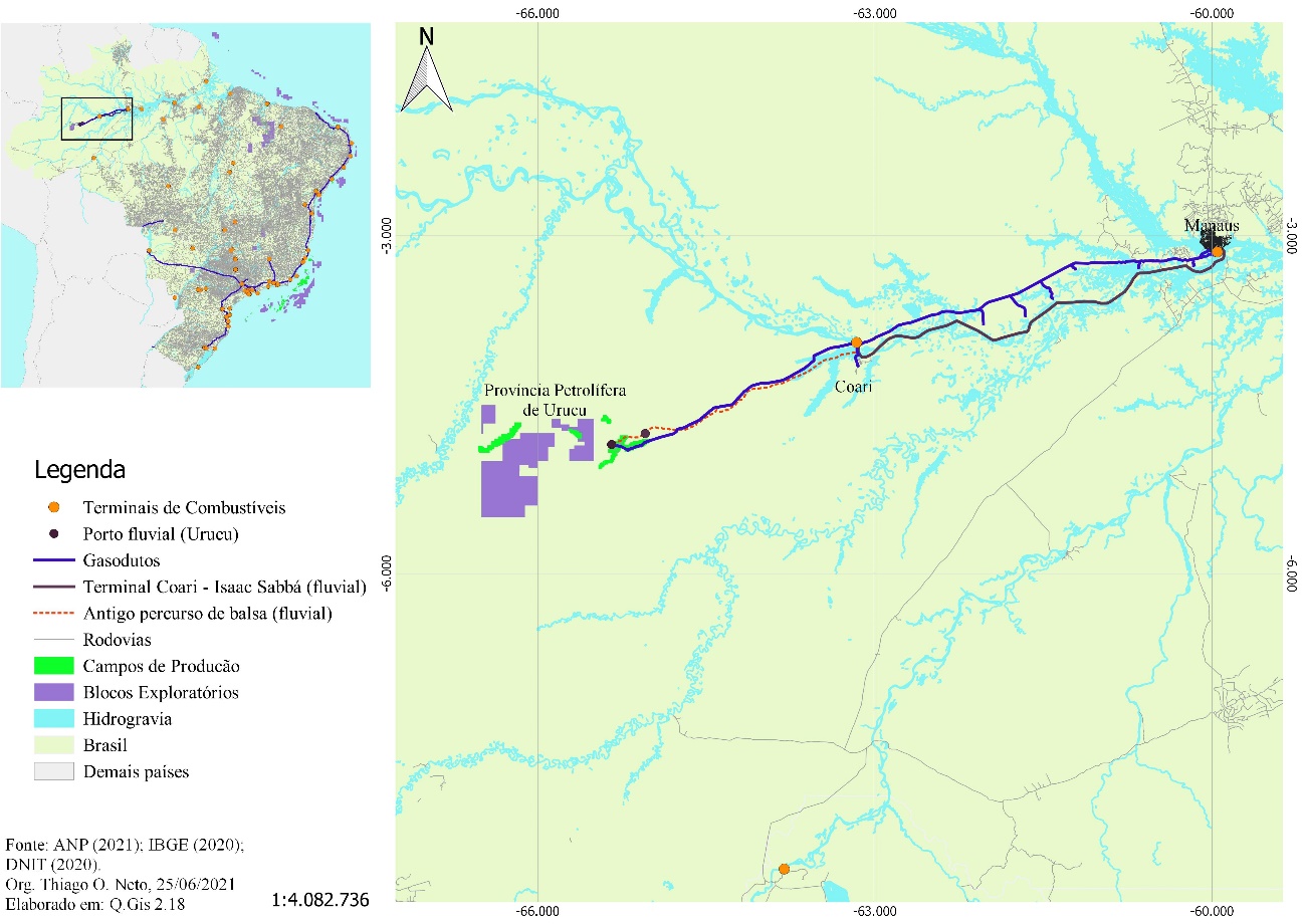  Redes de circulação de petróleo e
de gás da província do Urucu até Manaus. Org. autores.