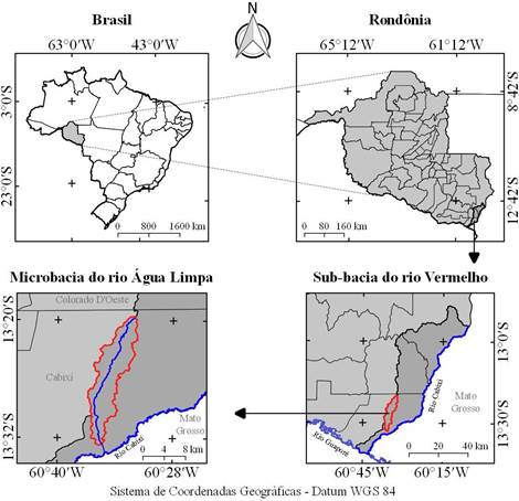Localização da microbacia Água Limpa, Amazônia
Ocidental, Brasil