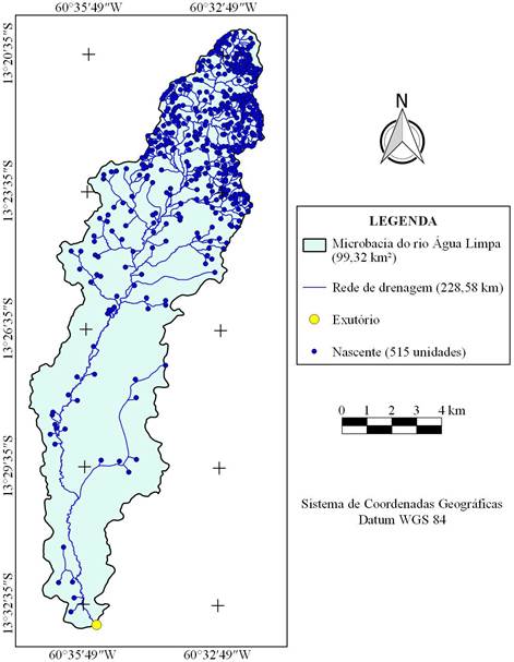 Distribuição espacial das nascentes da microbacia do
rio Água Limpa, Amazônia Ocidental, Brasil