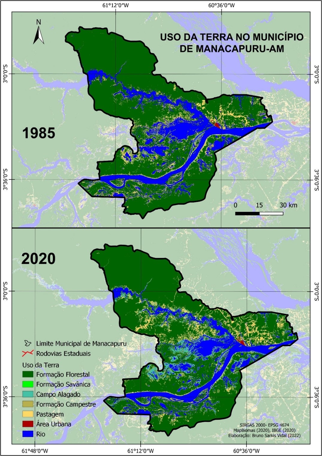 Mapa
de uso da terra em Manacapuru, 1985-2020