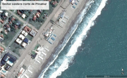 Imagen satelital del espacio de playa ocupado por las Ub y
sus respectivas Us en la costa norte de Pinamar