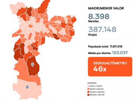 Distribuição da população na cidade de São Paulo em 2019.